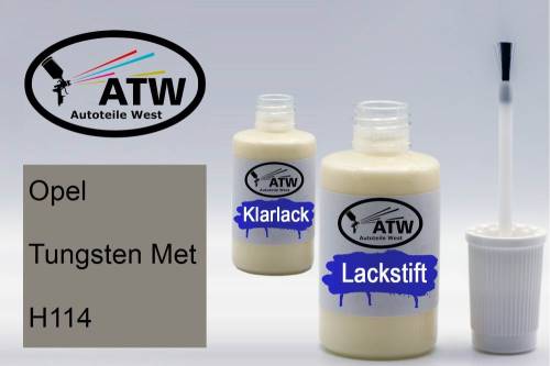 Opel, Tungsten Met, H114: 20ml Lackstift + 20ml Klarlack - Set, von ATW Autoteile West.